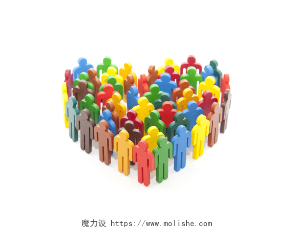 五颜六色的小人构成了爱心组的彩色画人数字中的一颗心的形状 